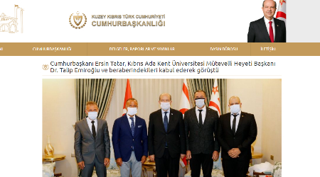 Cumhurbaşkanı Ersin Tatar, Kıbrıs Ada Kent Üniversitesi Mütevelli Heyeti Başkanı Dr. Talip Emiroğlu ve beraberindekileri kabul ederek görüştü